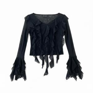 Etoile Black Sheer Ruffle Top Whimsigoth Fairycore Y2K Gothic – Women’s M